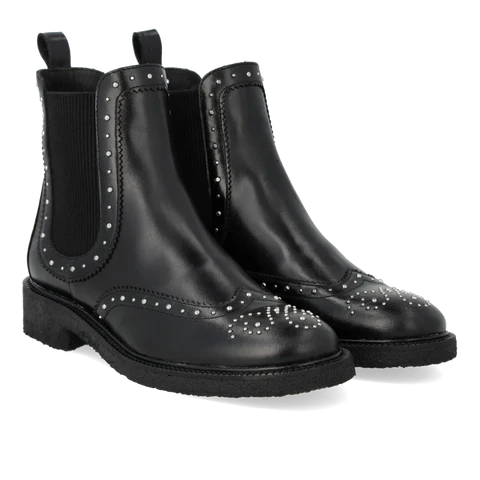 Agulus Black Boot with brogues detail and elastic