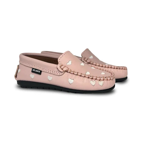 Atlanta Pink Smooth White Hearts Loafer