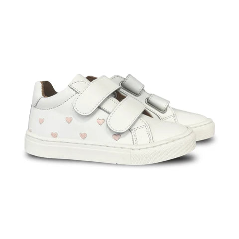 Atlanta White Smooth Pink Hearts Two Straps Sneaker