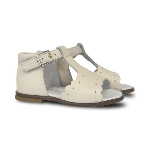 Beberlis Cream T-Strap Scalloped Open Toe Sandal