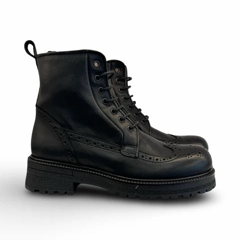 Momino Black Wingtip Lace Up bootie