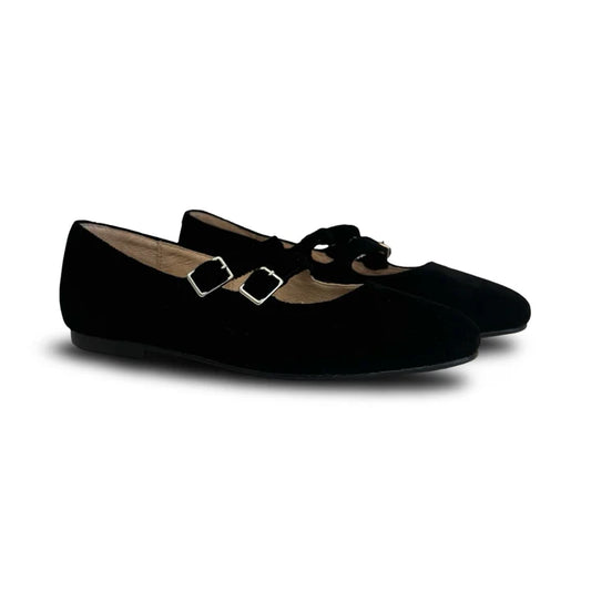 Valencia Black Velvet Double Buckle Mary Jane