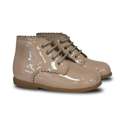Beberlis Nude Patent Scalloped Lace up Baby Bootie