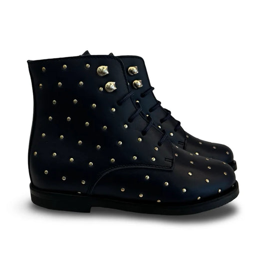 Don Louis Navy Studded Lace up Bootie