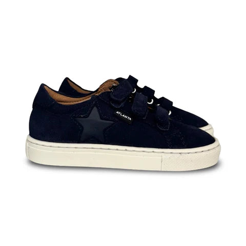 Atlanta Dark Blue Suede Star Three Strap Sneaker