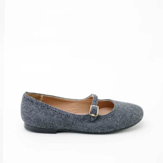 Papanatas Gray Wool Buckle Strap Mary Jane