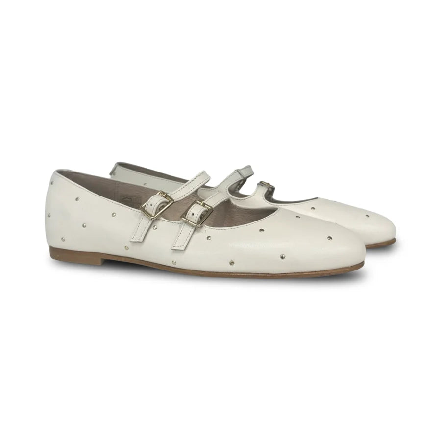 Valencia Cream Double Buckle Stud Mary Jane