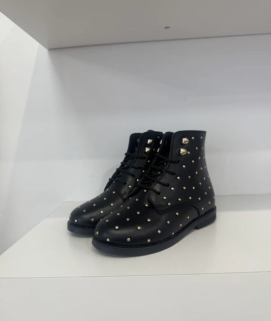 Don Louis Black Studded Lace up Bootie