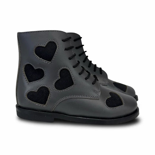 Don Louis Gray Heart Lace up Bootie