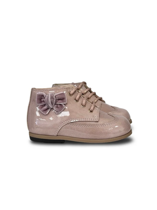 Beberlis Old Pink Bow Lace up Baby Bootie