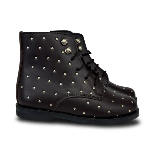 Don Louis Brown Studded Lace up Bootie