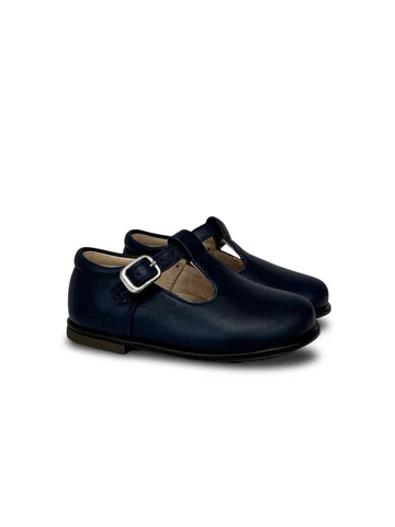 Beberlis Navy T Strap Buckle Shoe