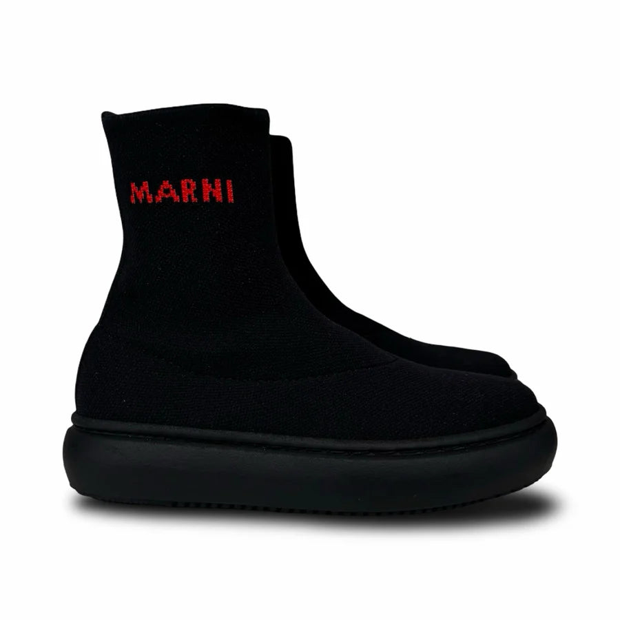 MARNI Black Red Logo Sock Bootie