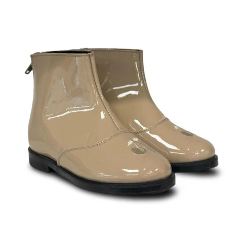 Don Louis Taupe Patent Cherry Zip Bootie