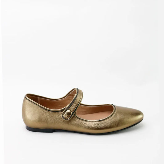 Papanatas Gold Metallic Pointed Mary Jane