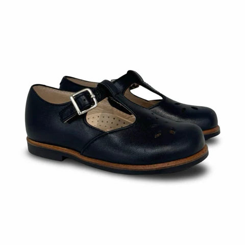 Beberlis Navy T Strap Buckle Shoe