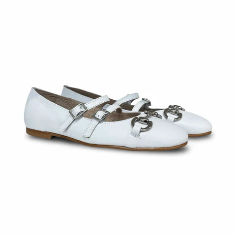 Valencia White Double Buckle Chain Mary Jane