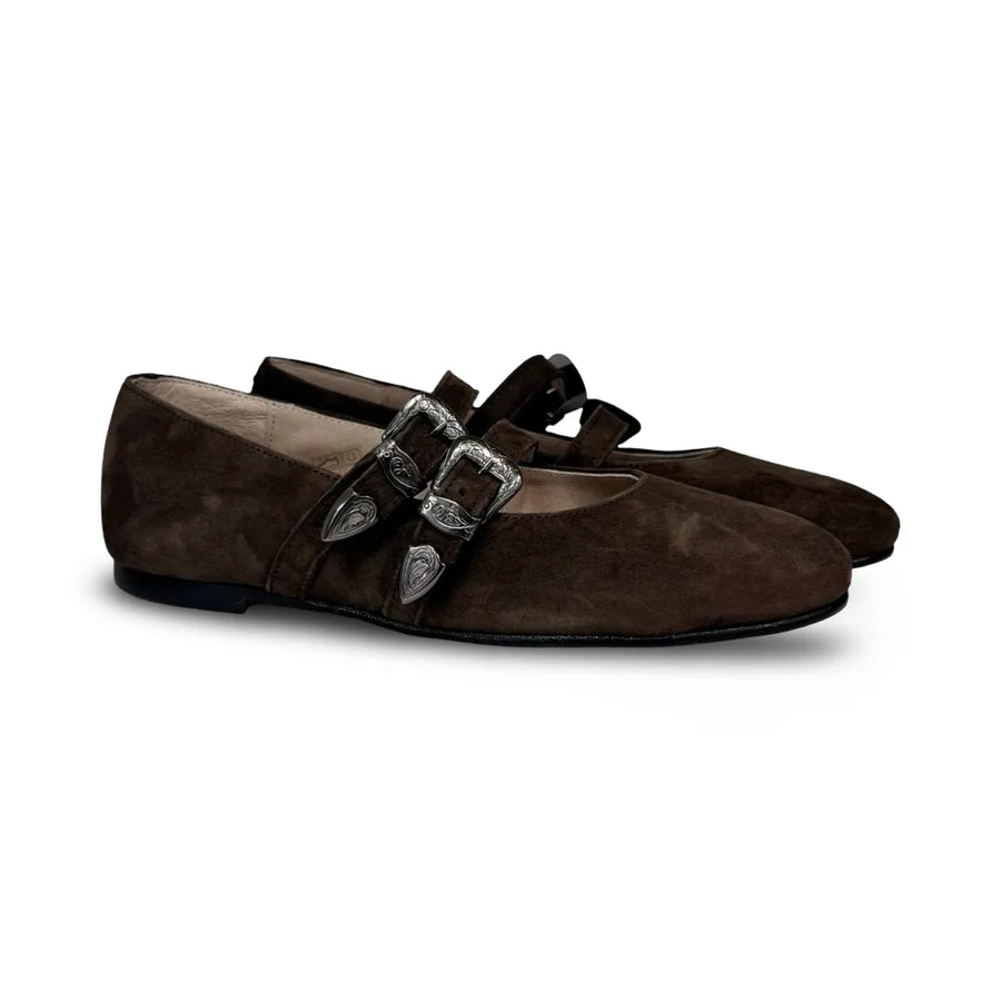 Valencia Brown Suede Double Buckle Mary Jane