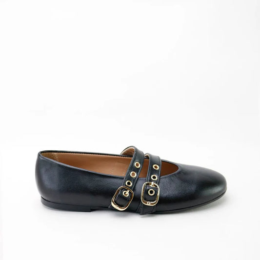 Papanatas Black Double Strap Flat
