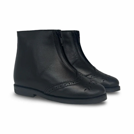 Don Louis Black Wingtip Zip Bootie