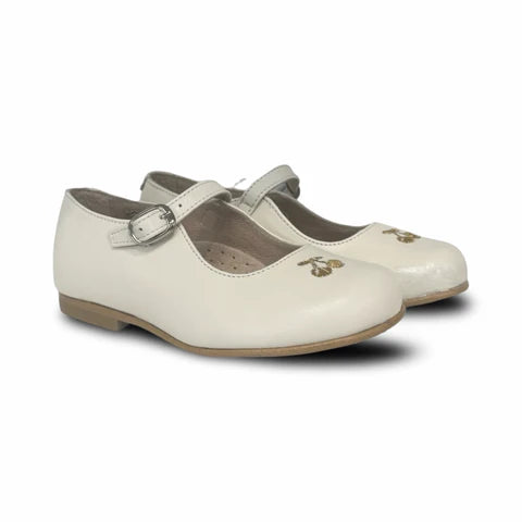 Don Louis Off White Embroidered Cherry Mary Jane