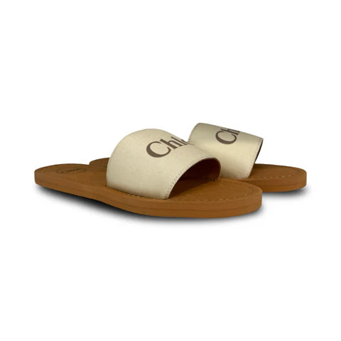 Chloe Off White Canvas Slides