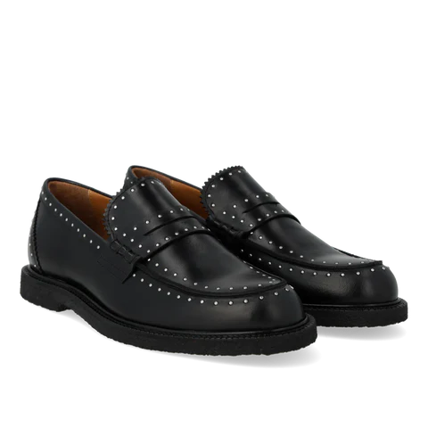 Angulus Black Classic Penny Loafer with Silver Rivet