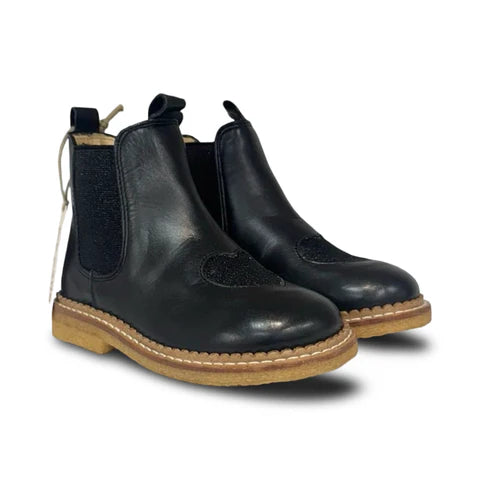 Angulus Black Glitter Chelsea Boot with Heart