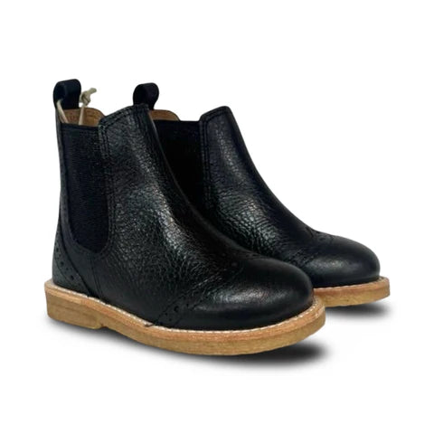 Angulus Black Chelsea boot with brogue lace pattern